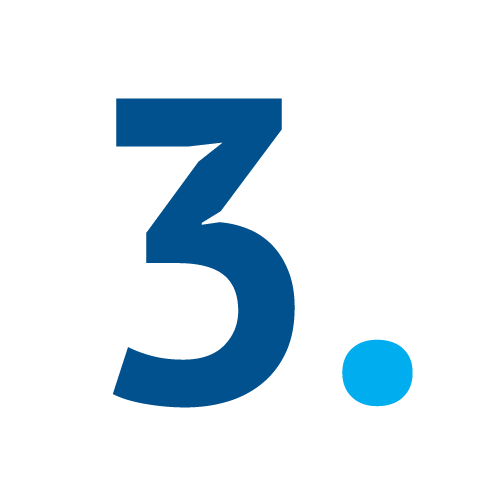 The image shows a large, blue numeral "3" with a small blue dot to the right on a plain green background. It's a simple, clean design.