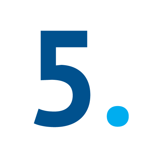 The image displays a large blue number "5" with a smaller blue dot placed to the lower right, all set against a plain green background.